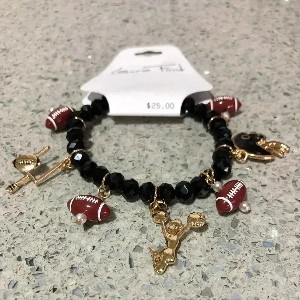Laura Ford Football/Cheerleader stretch beaded charm bracelet,football,goal post